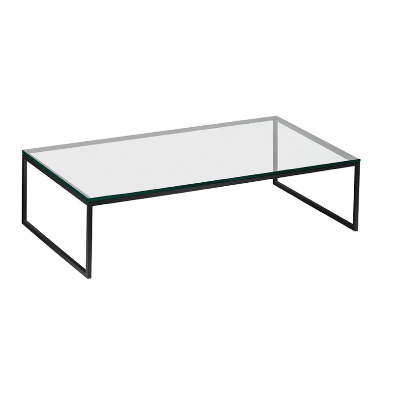 Less H 5/2 Couchtisch von Hans Hansen mit schwarzem Gestell und Glasplatte. Moderner Wohnzimmertisch.